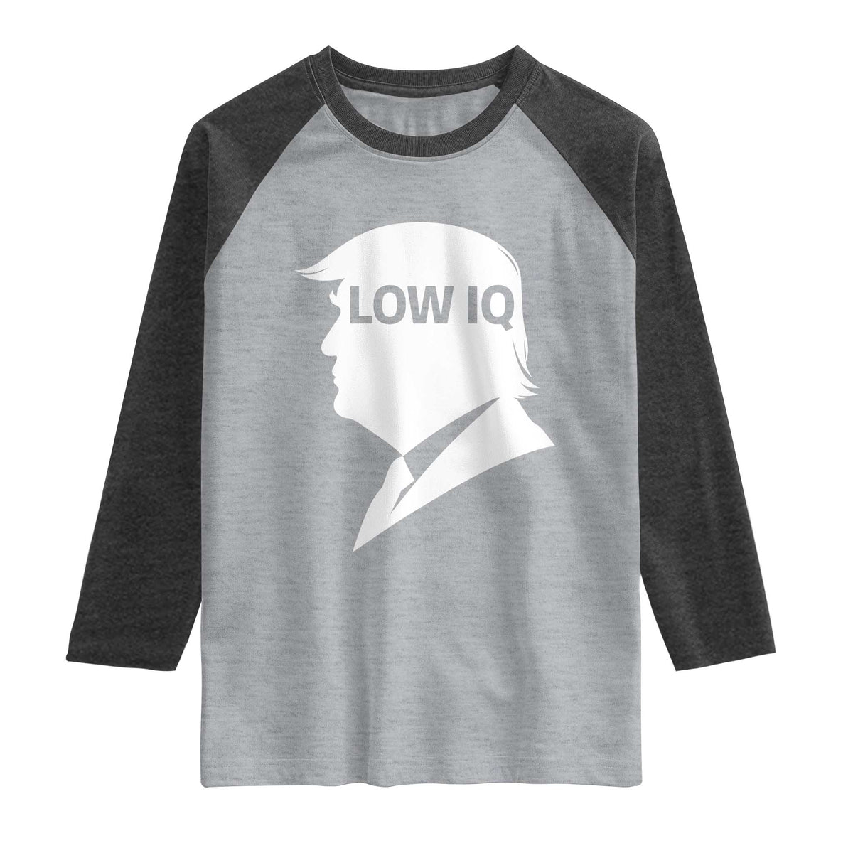 Low IQ Political Silhouette Profile Humor Raglan Shirt Satirical Politics Subtle Hate TS02 Heather Gray Heather Charcoal Print Your Wear