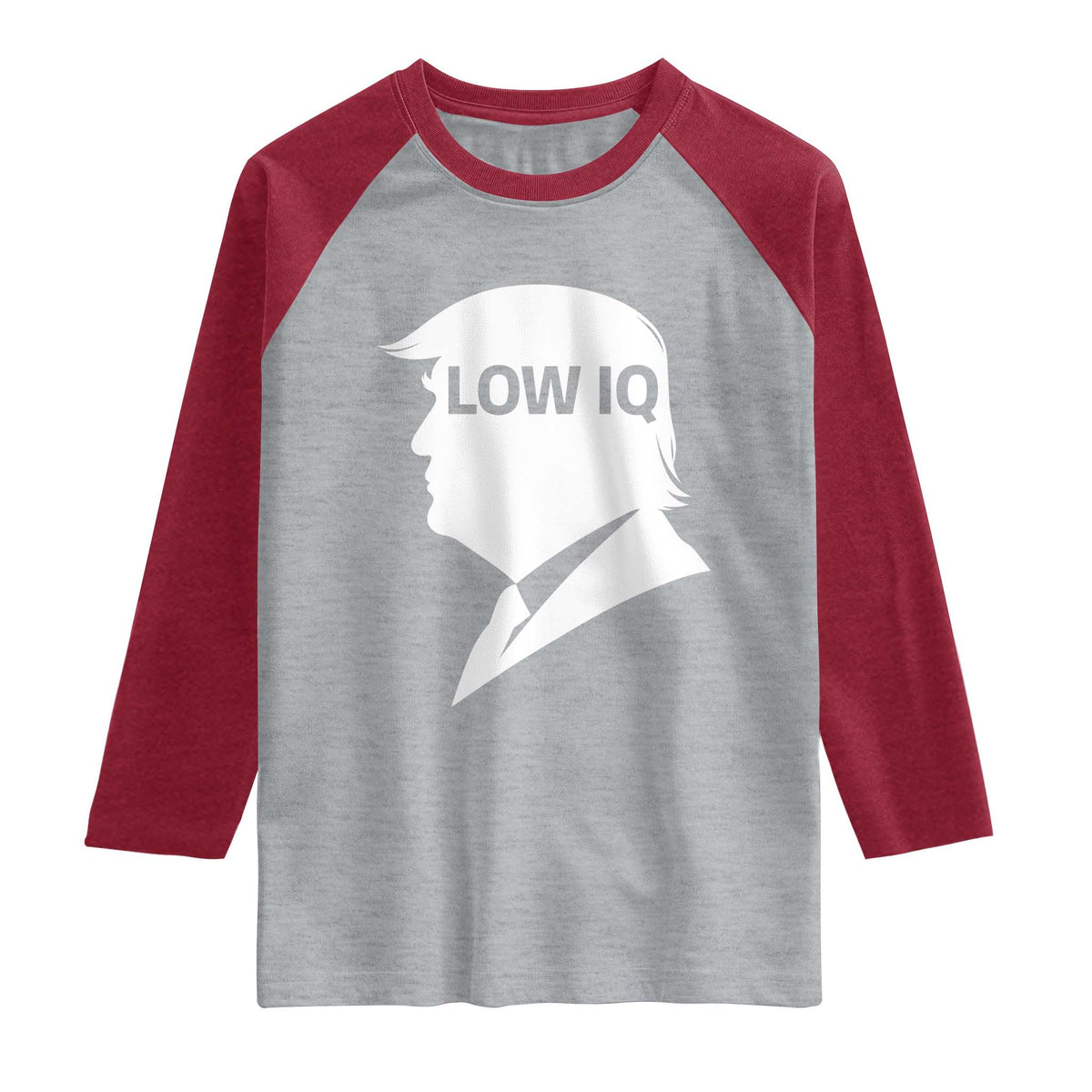 Low IQ Political Silhouette Profile Humor Raglan Shirt Satirical Politics Subtle Hate TS02 Heather Gray Heather Red Print Your Wear