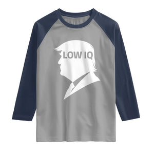 Low IQ Political Silhouette Profile Humor Raglan Shirt Satirical Politics Subtle Hate TS02 Sport Gray Navy Print Your Wear