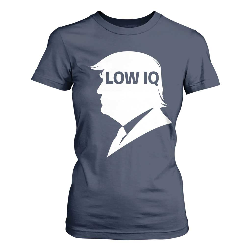 Low IQ Political Silhouette Profile Humor T Shirt For Women Satirical Politics Subtle Hate TS02 Navy Print Your Wear