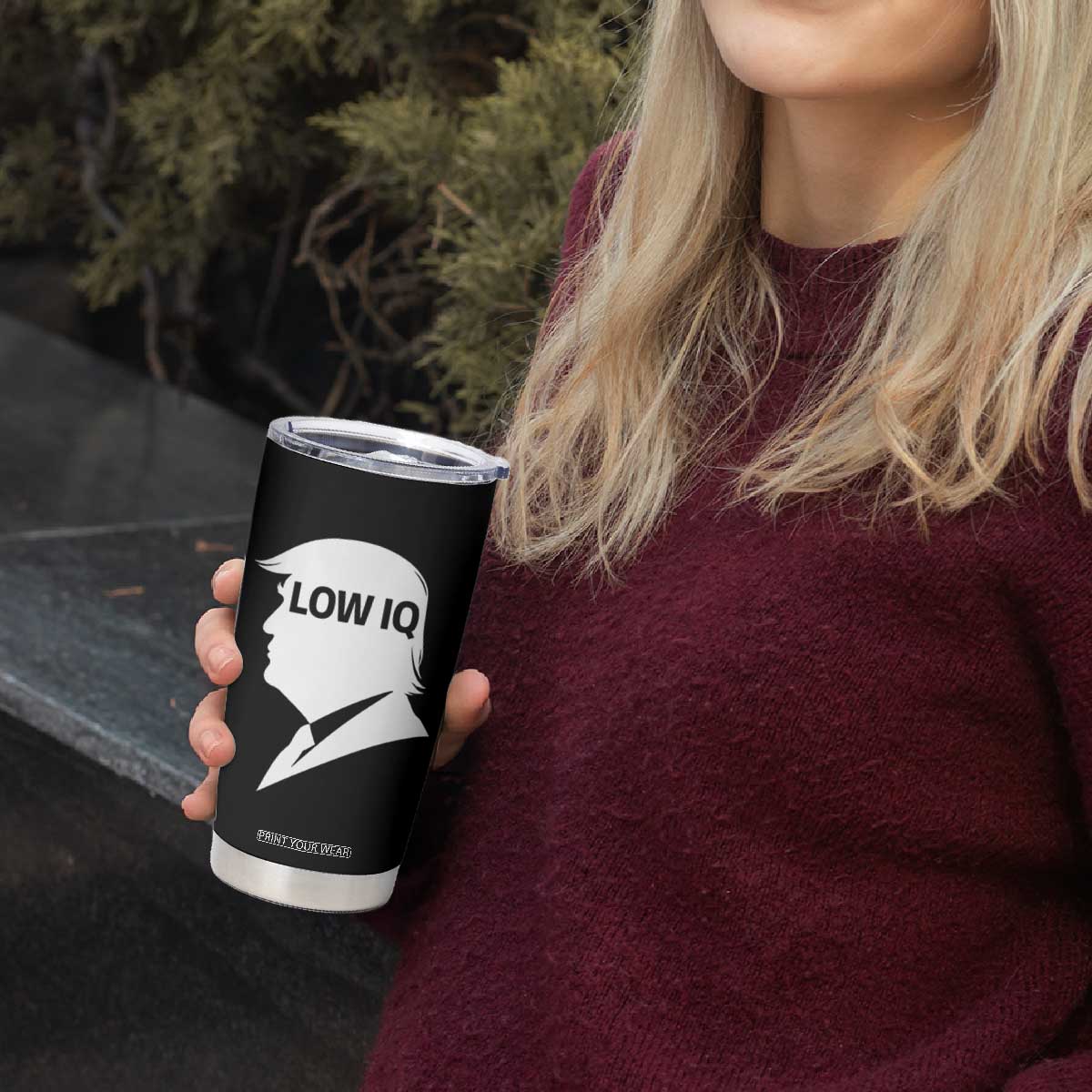 Low IQ Political Silhouette Profile Humor Tumbler Cup Satirical Politics Subtle Hate TS02 Print Your Wear