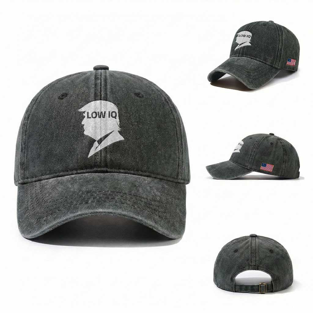 Low IQ Political Silhouette Profile Humor Washed Cotton Baseball Cap Satirical Politics Subtle Hate TS02 Washed Cap Universal Fit Dark Green Print Your Wear