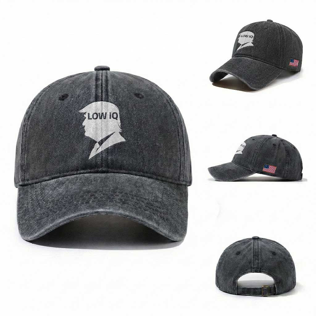 Low IQ Political Silhouette Profile Humor Washed Cotton Baseball Cap Satirical Politics Subtle Hate TS02 Washed Cap Universal Fit Dark Gray Print Your Wear