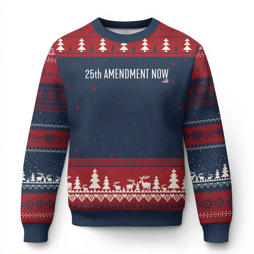 25th Amendment Now Minimalist Typography Graphic Ugly Christmas Sweater Political Satire Patriotic American Flag TS02 Navy Red Print Your Wear