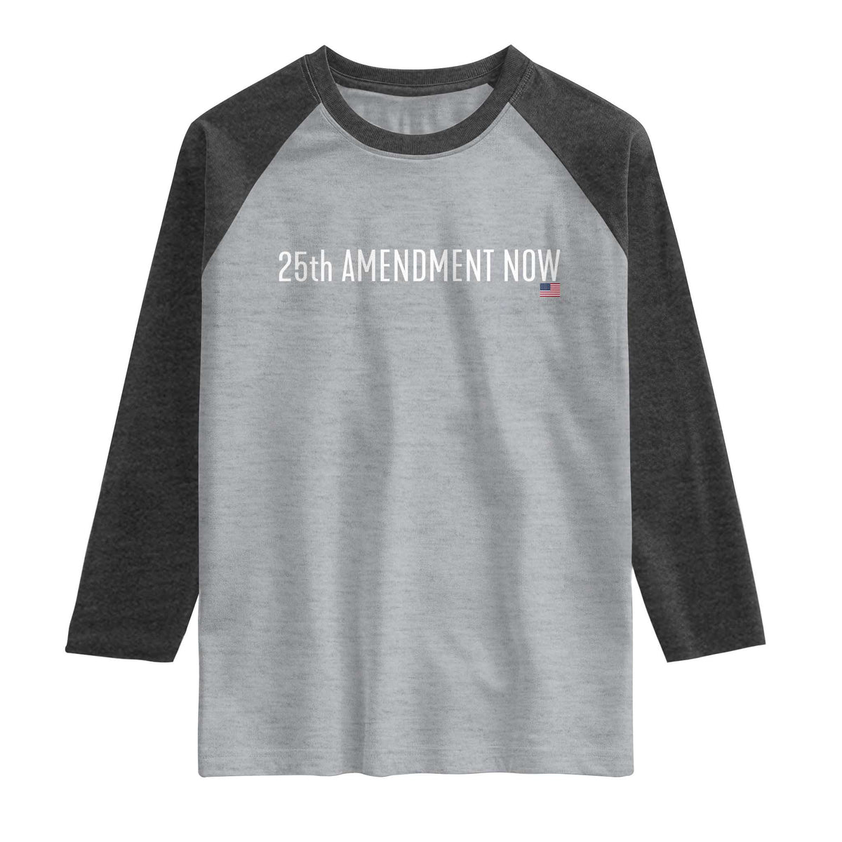 25th Amendment Now Minimalist Typography Graphic Raglan Shirt Political Satire Patriotic American Flag TS02 Heather Gray Heather Charcoal Print Your Wear