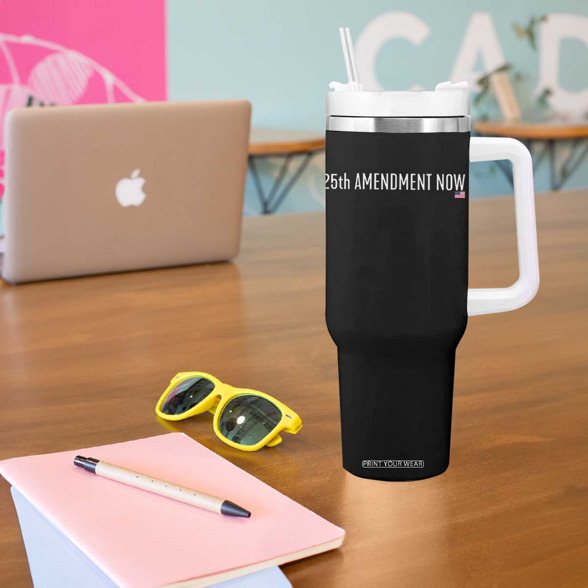 25th Amendment Now Minimalist Typography Graphic Tumbler With Handle Political Satire Patriotic American Flag TS02 Print Your Wear
