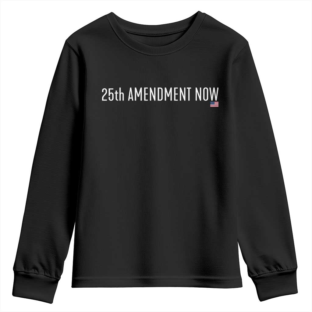 25th Amendment Now Minimalist Typography Graphic Youth Sweatshirt Political Satire Patriotic American Flag TS02 Black Print Your Wear