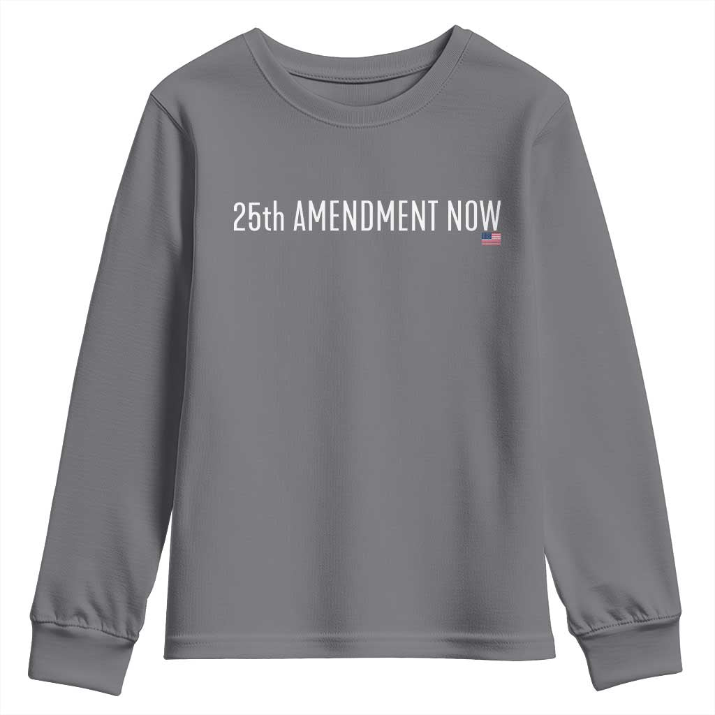 25th Amendment Now Minimalist Typography Graphic Youth Sweatshirt Political Satire Patriotic American Flag TS02 Charcoal Print Your Wear
