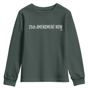 25th Amendment Now Minimalist Typography Graphic Youth Sweatshirt Political Satire Patriotic American Flag TS02 Dark Forest Green Print Your Wear