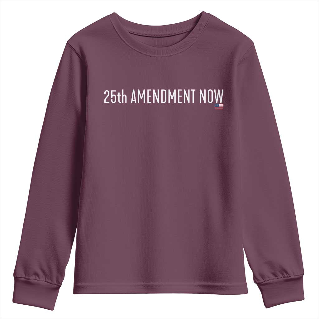 25th Amendment Now Minimalist Typography Graphic Youth Sweatshirt Political Satire Patriotic American Flag TS02 Maroon Print Your Wear