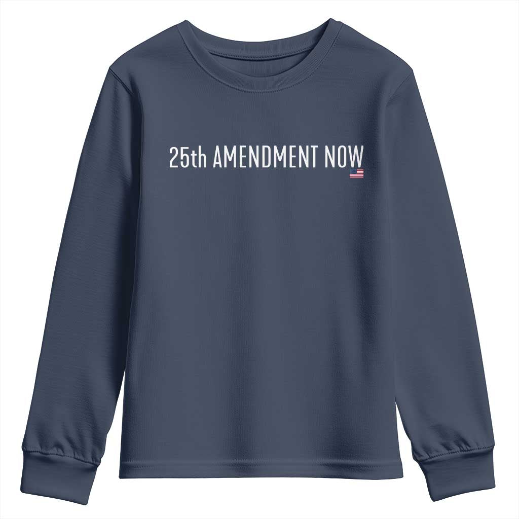 25th Amendment Now Minimalist Typography Graphic Youth Sweatshirt Political Satire Patriotic American Flag TS02 Navy Print Your Wear