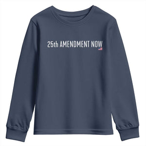 25th Amendment Now Minimalist Typography Graphic Youth Sweatshirt Political Satire Patriotic American Flag TS02 Navy Print Your Wear