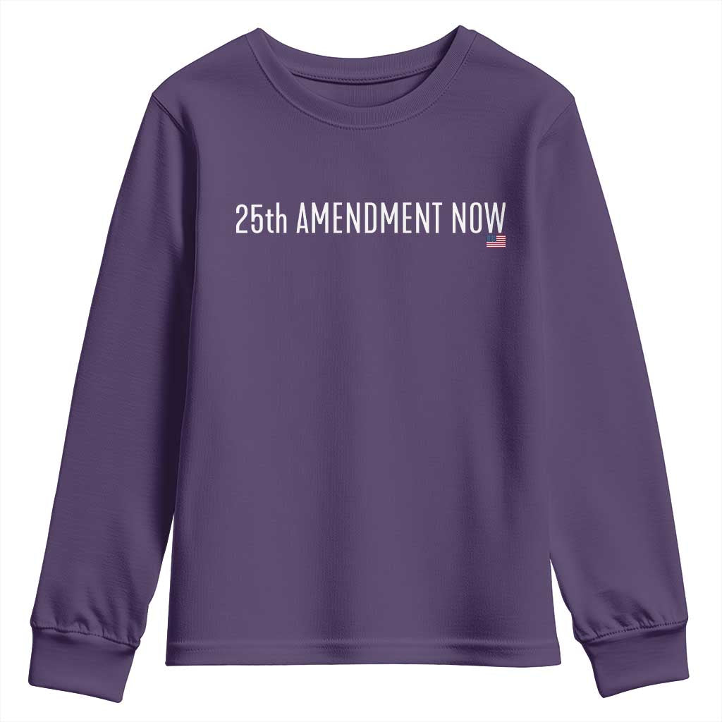 25th Amendment Now Minimalist Typography Graphic Youth Sweatshirt Political Satire Patriotic American Flag TS02 Purple Print Your Wear