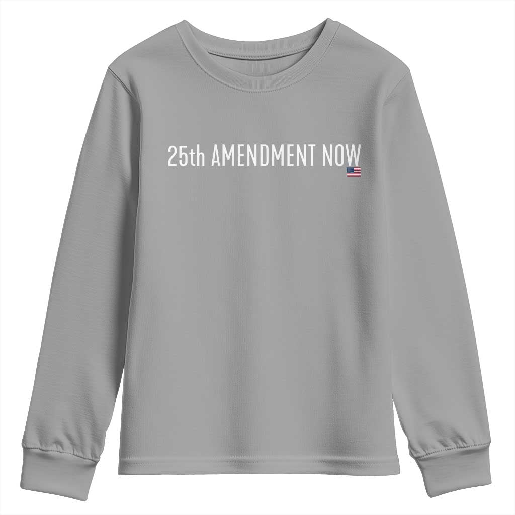 25th Amendment Now Minimalist Typography Graphic Youth Sweatshirt Political Satire Patriotic American Flag TS02 Sport Gray Print Your Wear