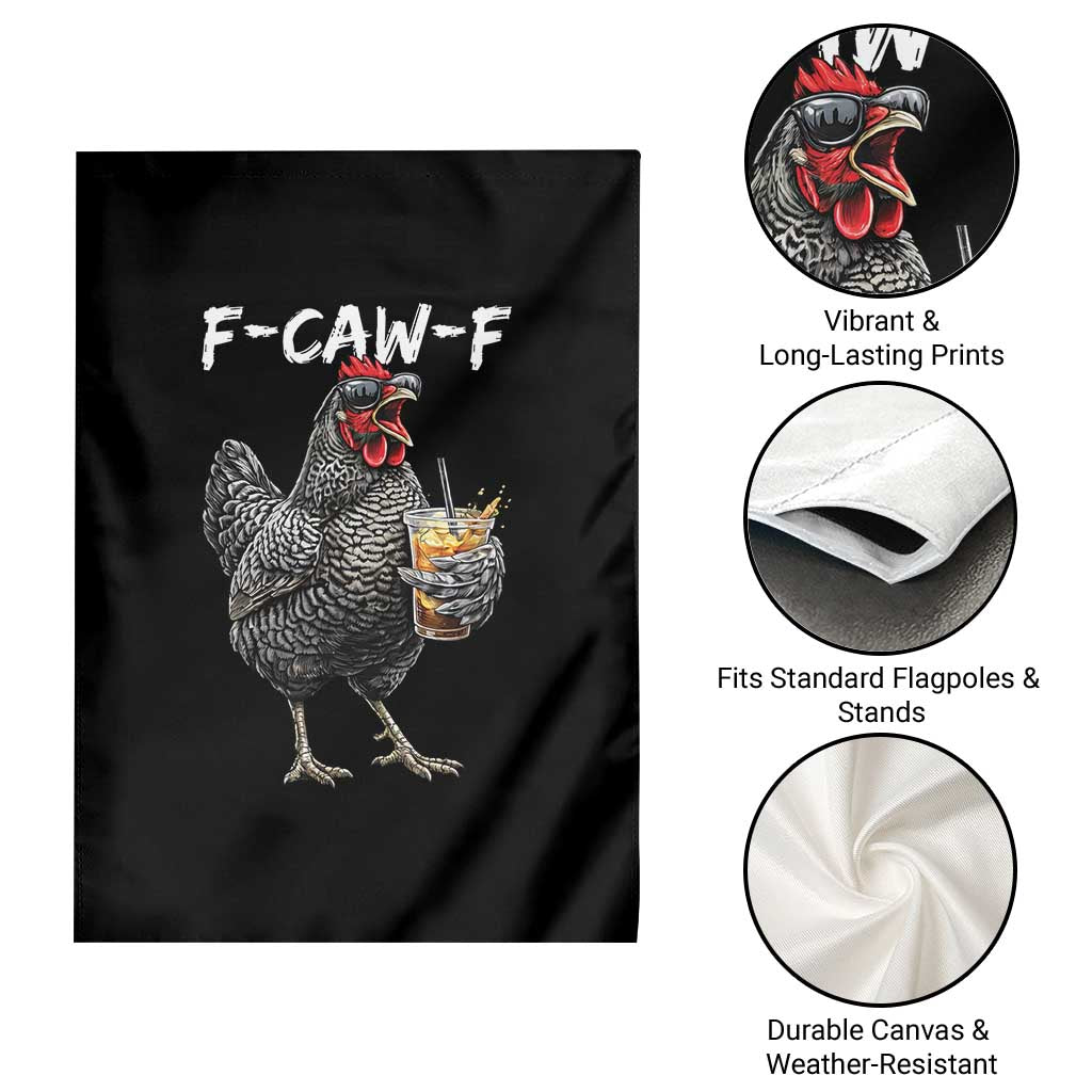 F-CAW-F Sarcastic Chicken Drinking Coffee Garden Flag Funny Morning Mood Grumpy Hen Iced Coffee Lover TS02 Print Your Wear