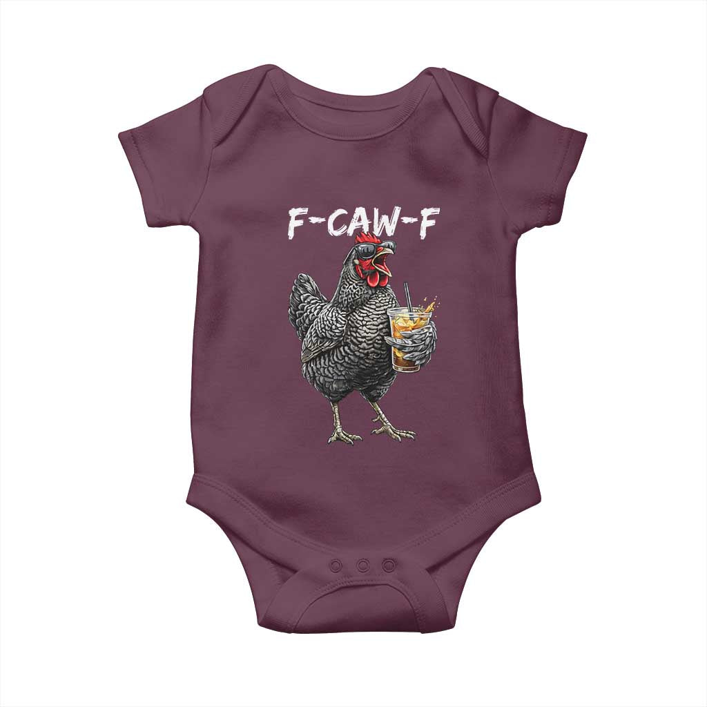 F-CAW-F Sarcastic Chicken Drinking Coffee Baby Onesie Funny Morning Mood Grumpy Hen Iced Coffee Lover TS02 Maroon Print Your Wear