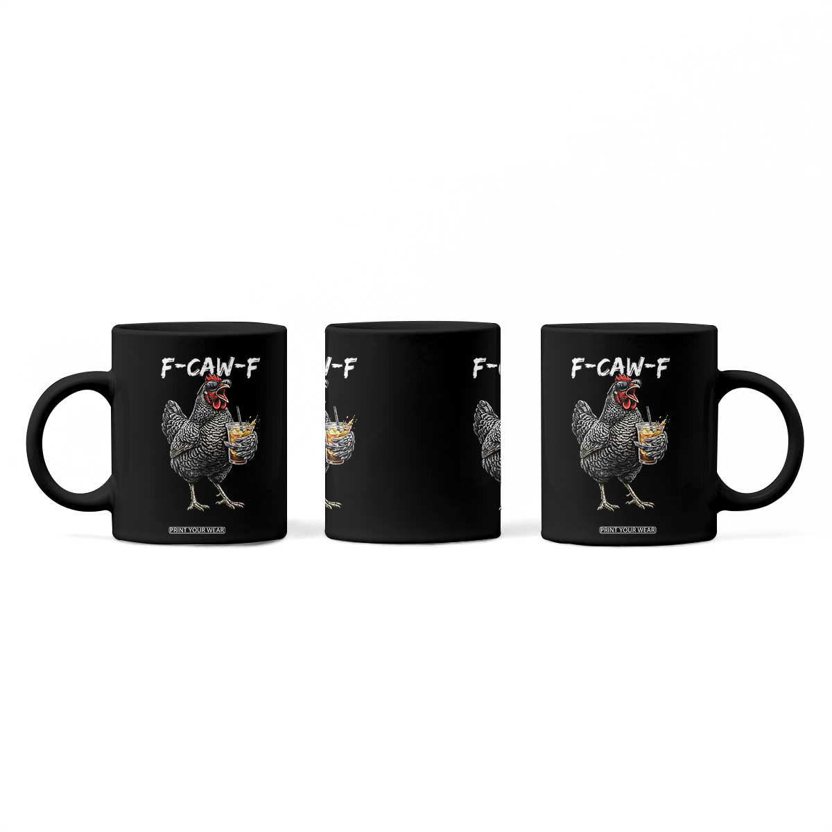 F-CAW-F Sarcastic Chicken Drinking Coffee Coffee Mug Funny Morning Mood Grumpy Hen Iced Coffee Lover TS02 Print Your Wear