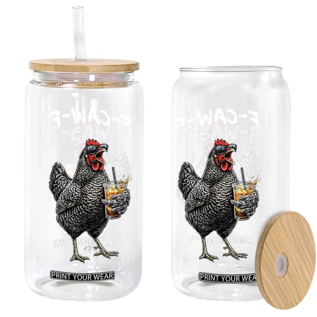 F-CAW-F Sarcastic Chicken Drinking Coffee Glass Can Funny Morning Mood Grumpy Hen Iced Coffee Lover TS02 Print Your Wear