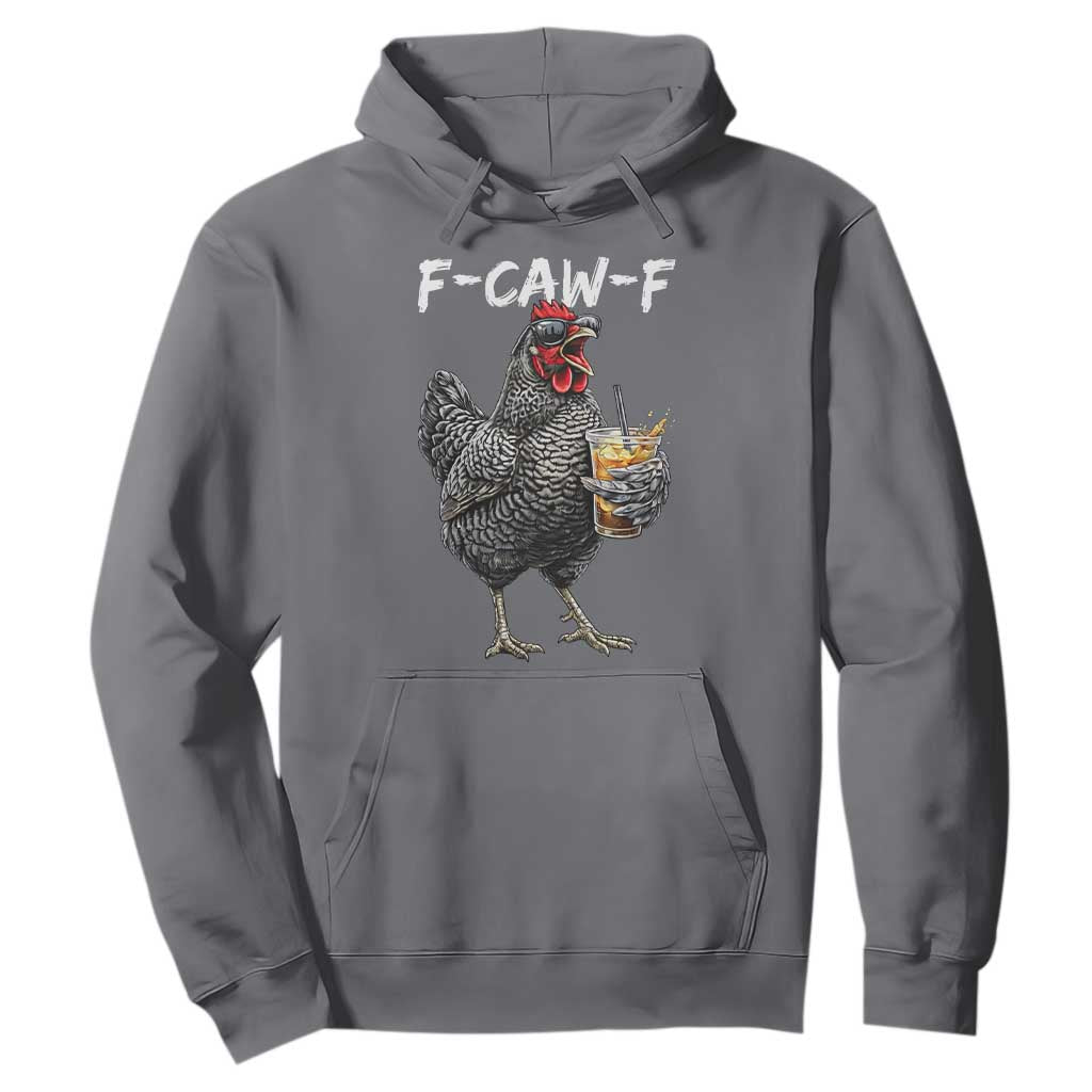 F-CAW-F Sarcastic Chicken Drinking Coffee Hoodie Funny Morning Mood Grumpy Hen Iced Coffee Lover TS02 Charcoal Print Your Wear