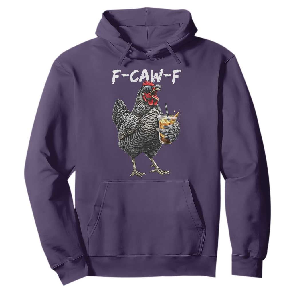F-CAW-F Sarcastic Chicken Drinking Coffee Hoodie Funny Morning Mood Grumpy Hen Iced Coffee Lover TS02 Purple Print Your Wear