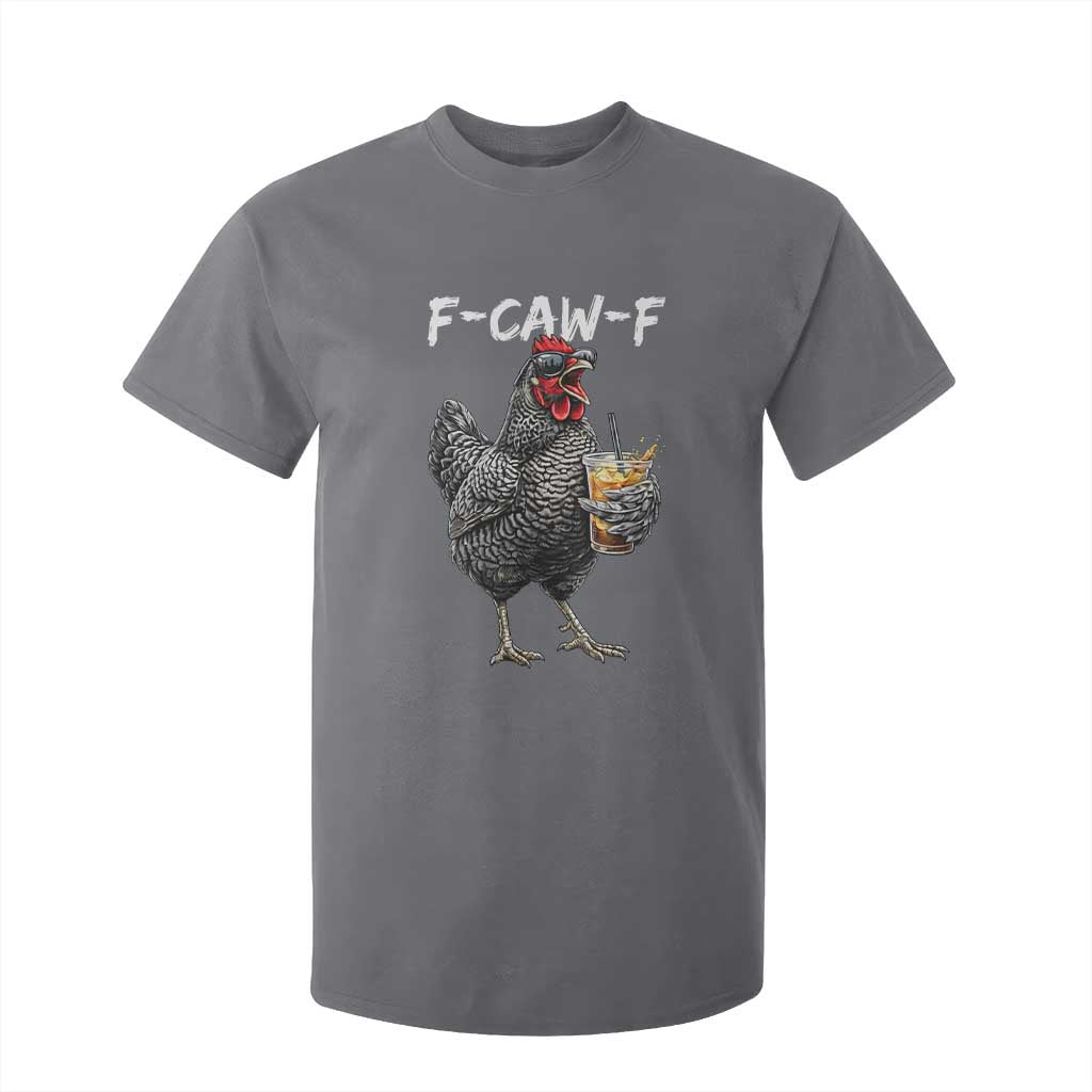 F-CAW-F Sarcastic Chicken Drinking Coffee T Shirt For Kid Funny Morning Mood Grumpy Hen Iced Coffee Lover TS02 Charcoal Print Your Wear