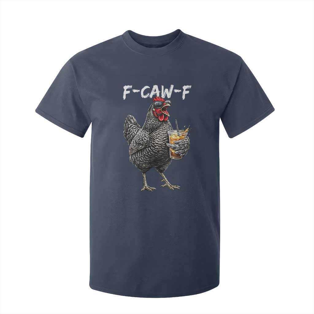 F-CAW-F Sarcastic Chicken Drinking Coffee T Shirt For Kid Funny Morning Mood Grumpy Hen Iced Coffee Lover TS02 Navy Print Your Wear