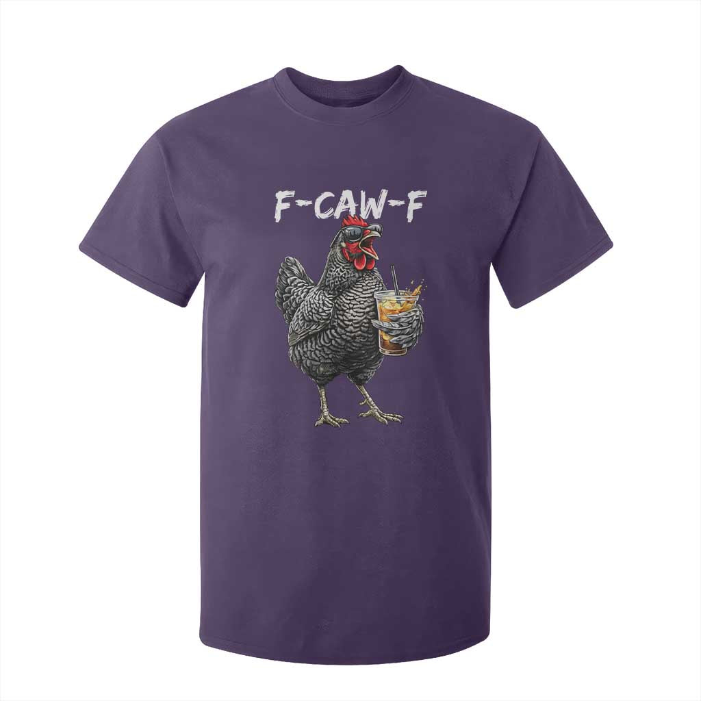 F-CAW-F Sarcastic Chicken Drinking Coffee T Shirt For Kid Funny Morning Mood Grumpy Hen Iced Coffee Lover TS02 Purple Print Your Wear