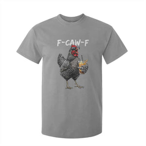 F-CAW-F Sarcastic Chicken Drinking Coffee T Shirt For Kid Funny Morning Mood Grumpy Hen Iced Coffee Lover TS02 Sport Gray Print Your Wear