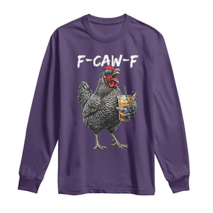 F-CAW-F Sarcastic Chicken Drinking Coffee Long Sleeve Shirt Funny Morning Mood Grumpy Hen Iced Coffee Lover TS02 Purple Print Your Wear