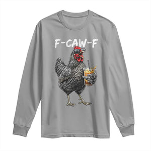 F-CAW-F Sarcastic Chicken Drinking Coffee Long Sleeve Shirt Funny Morning Mood Grumpy Hen Iced Coffee Lover TS02 Sport Gray Print Your Wear
