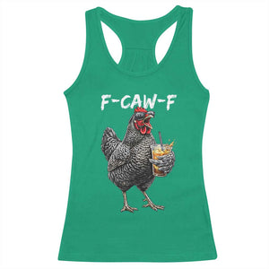 F-CAW-F Sarcastic Chicken Drinking Coffee Racerback Tank Top Funny Morning Mood Grumpy Hen Iced Coffee Lover TS02 Irish Green Print Your Wear