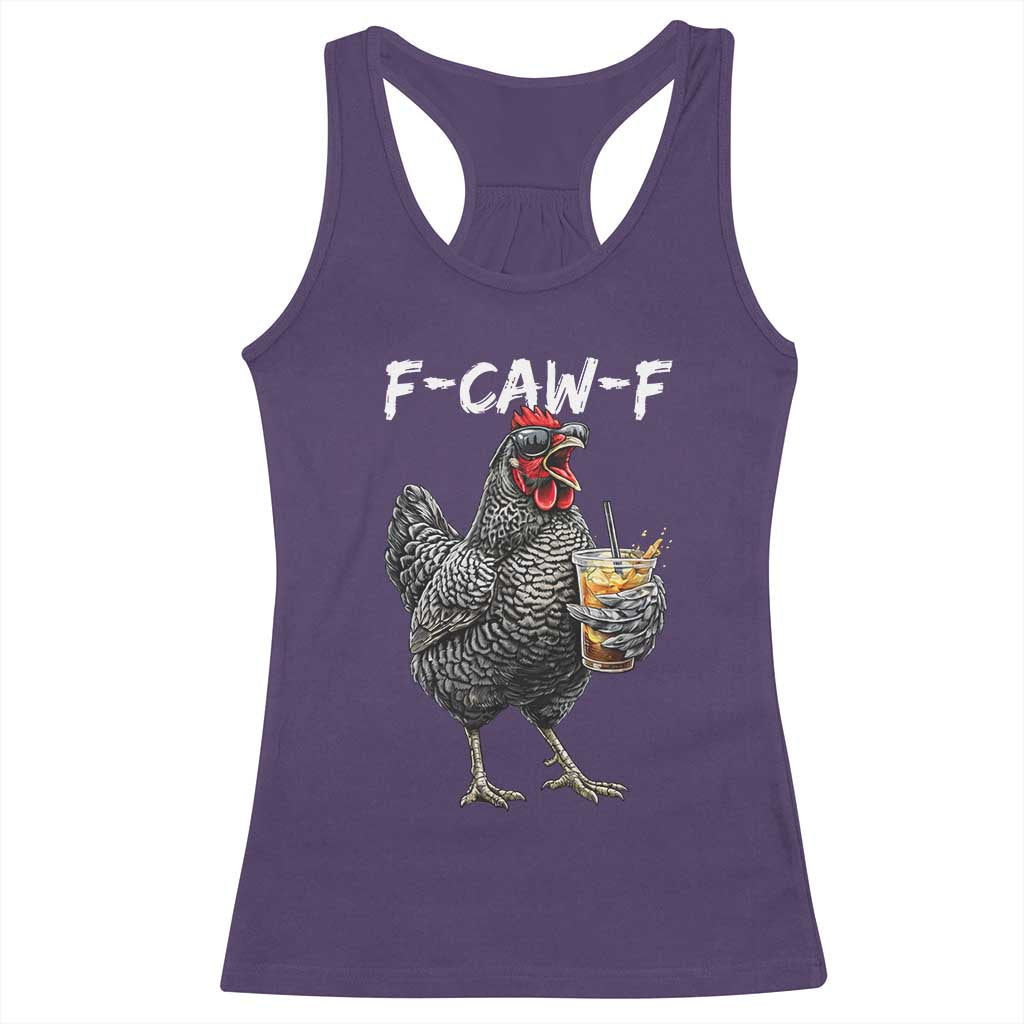 F-CAW-F Sarcastic Chicken Drinking Coffee Racerback Tank Top Funny Morning Mood Grumpy Hen Iced Coffee Lover TS02 Purple Print Your Wear
