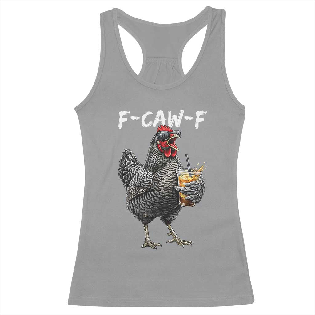 F-CAW-F Sarcastic Chicken Drinking Coffee Racerback Tank Top Funny Morning Mood Grumpy Hen Iced Coffee Lover TS02 Sport Gray Print Your Wear