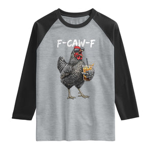 F-CAW-F Sarcastic Chicken Drinking Coffee Raglan Shirt Funny Morning Mood Grumpy Hen Iced Coffee Lover TS02 Heather Gray Black Print Your Wear