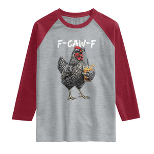 F-CAW-F Sarcastic Chicken Drinking Coffee Raglan Shirt Funny Morning Mood Grumpy Hen Iced Coffee Lover TS02 Heather Gray Heather Red Print Your Wear