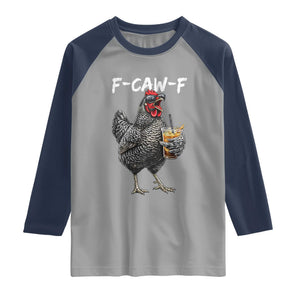 F-CAW-F Sarcastic Chicken Drinking Coffee Raglan Shirt Funny Morning Mood Grumpy Hen Iced Coffee Lover TS02 Sport Gray Navy Print Your Wear