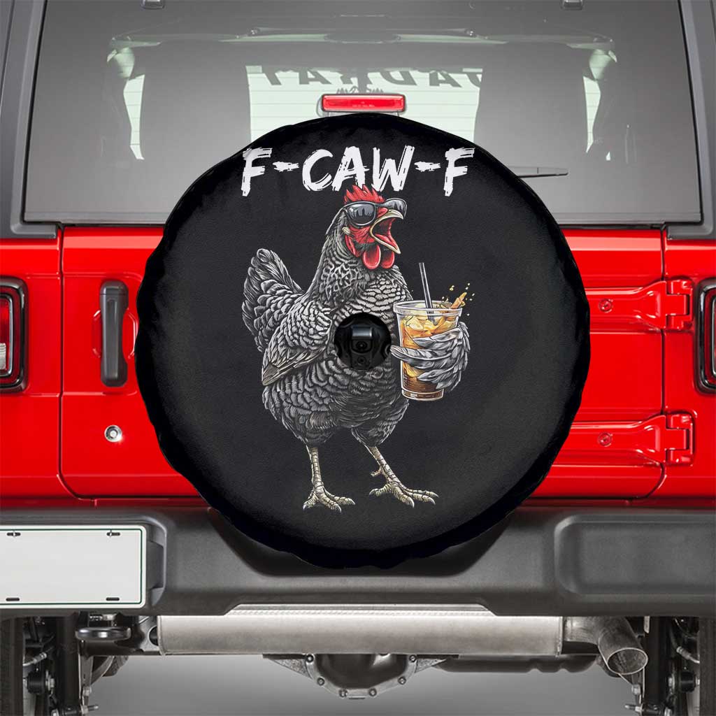 F-CAW-F Sarcastic Chicken Drinking Coffee Spare Tire Cover Funny Morning Mood Grumpy Hen Iced Coffee Lover TS02 Black Print Your Wear