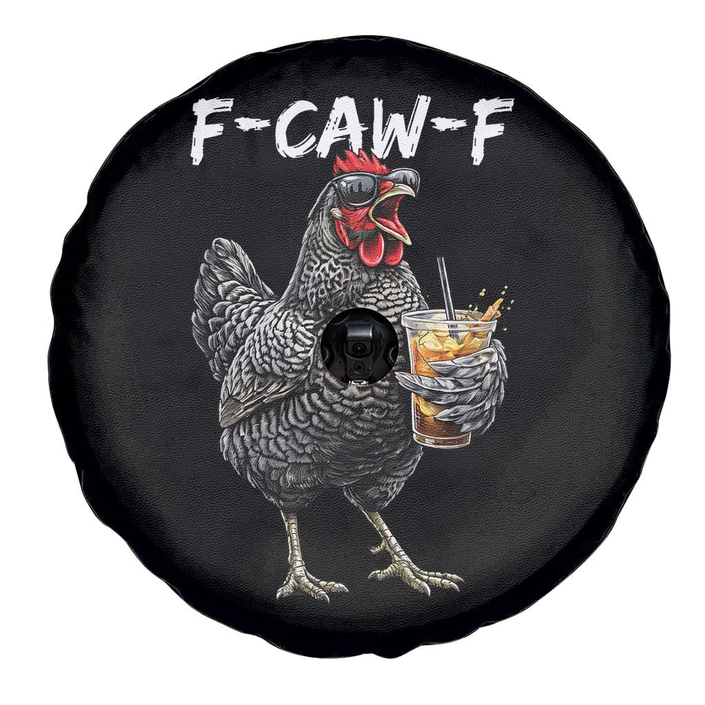 F-CAW-F Sarcastic Chicken Drinking Coffee Spare Tire Cover Funny Morning Mood Grumpy Hen Iced Coffee Lover TS02 Print Your Wear