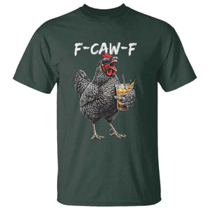 F-CAW-F Sarcastic Chicken Drinking Coffee T Shirt Funny Morning Mood Grumpy Hen Iced Coffee Lover TS02 Dark Forest Green Print Your Wear
