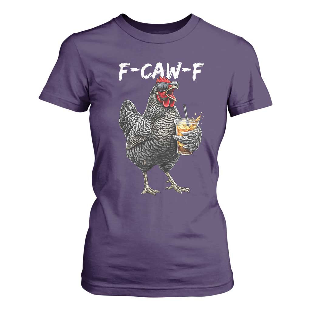 F-CAW-F Sarcastic Chicken Drinking Coffee T Shirt For Women Funny Morning Mood Grumpy Hen Iced Coffee Lover TS02 Purple Print Your Wear