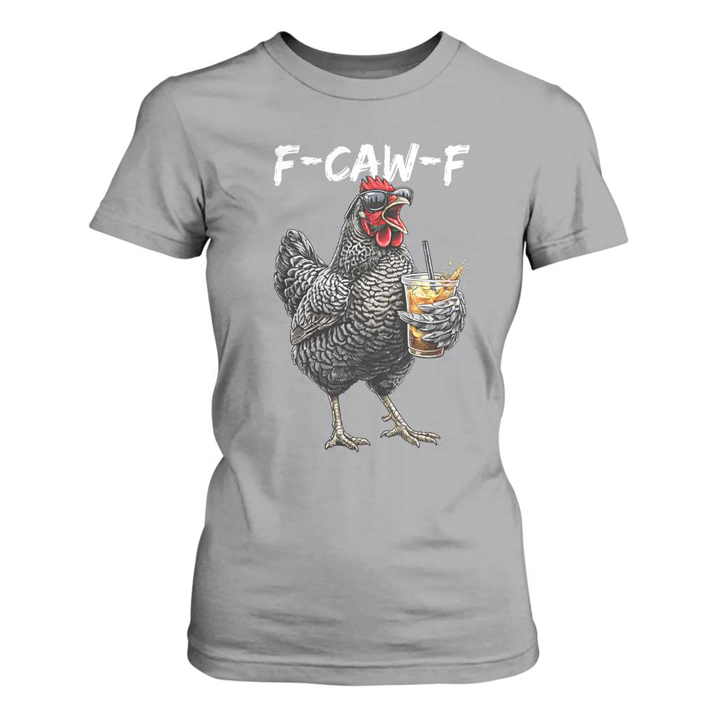 F-CAW-F Sarcastic Chicken Drinking Coffee T Shirt For Women Funny Morning Mood Grumpy Hen Iced Coffee Lover TS02 Sport Gray Print Your Wear