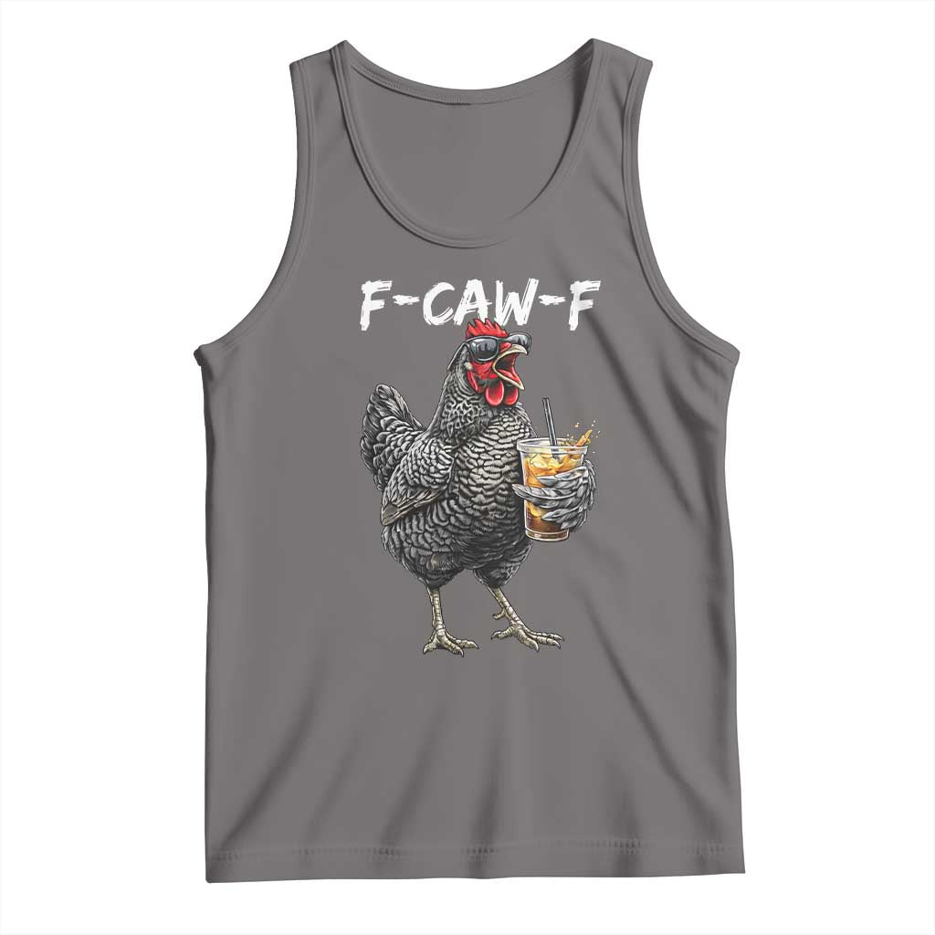 F-CAW-F Sarcastic Chicken Drinking Coffee Tank Top Funny Morning Mood Grumpy Hen Iced Coffee Lover TS02 Deep Heather Print Your Wear