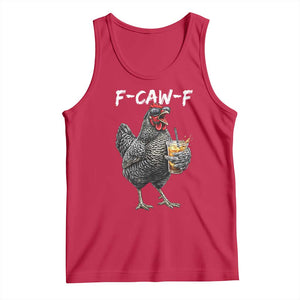 F-CAW-F Sarcastic Chicken Drinking Coffee Tank Top Funny Morning Mood Grumpy Hen Iced Coffee Lover TS02 Red Print Your Wear