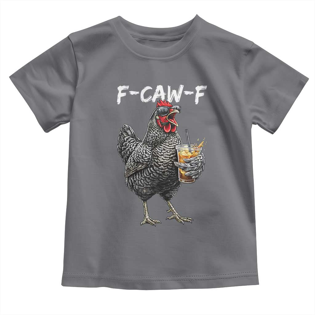 F-CAW-F Sarcastic Chicken Drinking Coffee Toddler T Shirt Funny Morning Mood Grumpy Hen Iced Coffee Lover TS02 Charcoal Print Your Wear