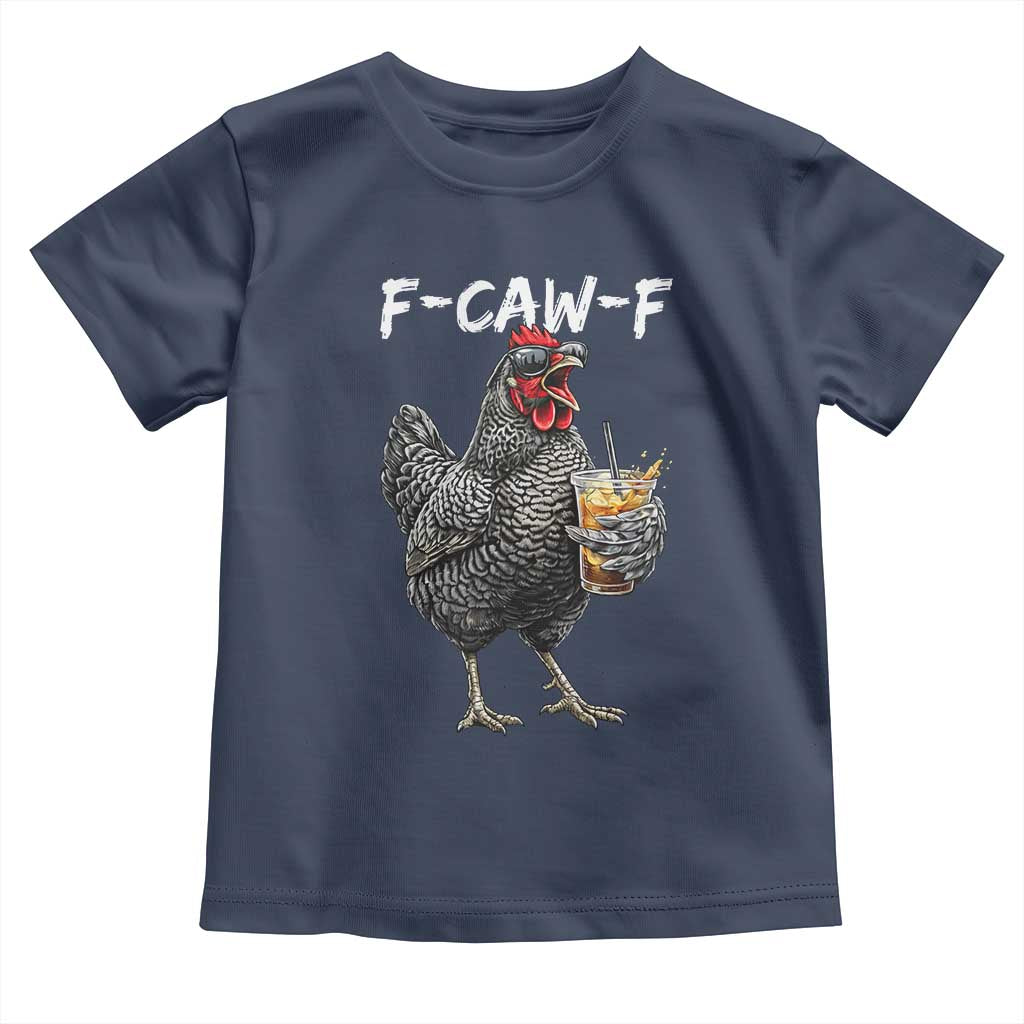 F-CAW-F Sarcastic Chicken Drinking Coffee Toddler T Shirt Funny Morning Mood Grumpy Hen Iced Coffee Lover TS02 Navy Print Your Wear