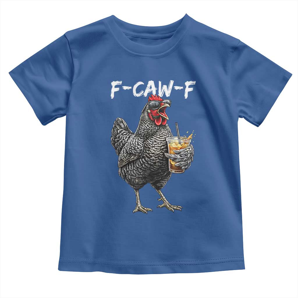 F-CAW-F Sarcastic Chicken Drinking Coffee Toddler T Shirt Funny Morning Mood Grumpy Hen Iced Coffee Lover TS02 Royal Blue Print Your Wear