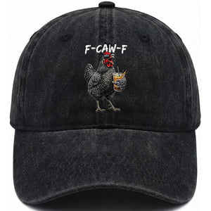 F-CAW-F Sarcastic Chicken Drinking Coffee Washed Cotton Baseball Cap Funny Morning Mood Grumpy Hen Iced Coffee Lover TS02 Print Your Wear