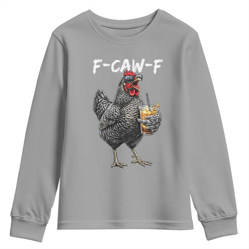 F-CAW-F Sarcastic Chicken Drinking Coffee Youth Sweatshirt Funny Morning Mood Grumpy Hen Iced Coffee Lover TS02 Sport Gray Print Your Wear