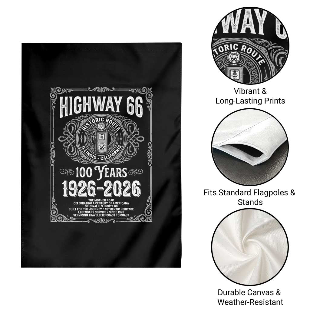 Historic Mother Road Highway 66 Garden Flag Centennial 1926-2026 Classic Gas Pump Filigree Graphic TS02 Print Your Wear