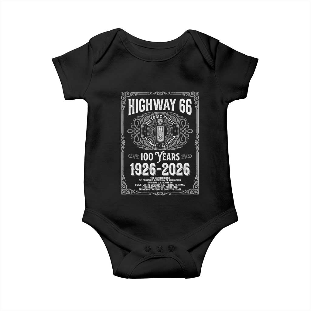 Historic Mother Road Highway 66 Baby Onesie Centennial 1926-2026 Classic Gas Pump Filigree Graphic TS02 Black Print Your Wear